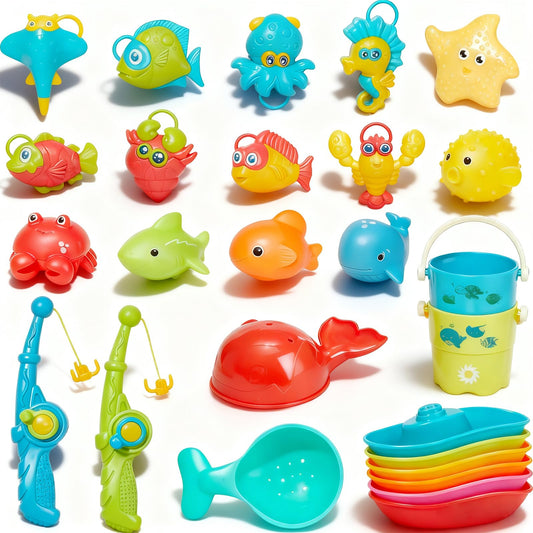 Baby Bath Toys for Kids Ages 1-3, 26Pcs| Mold Free Bath Toys Toddler 2-4 for Fishing Game Toys| Colorful Water Table Pool Tub Toys for Toddlers & Kids| Fishing Rod Net and Storage Bag for Baby Gift