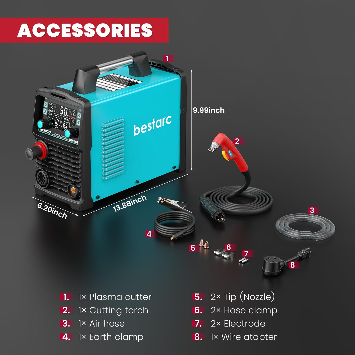 bestarc Plasma Cutter, [Blow Back Pilot Arc][Large LED][Air Sensor] 50A Non-HF CNC bestarc Plasma Cutter Machine 110V/220V Dual Voltage, 5/8" Clean Cut 1" Max Cut, Post Flow, 2T/4T for Beginners DIY