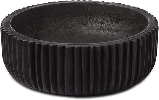DN DECONATION Wooden Decorative Bowl, 9.84” Black Wood Fruit Bowl for Rustic Home Decor, Key Bowls for Farmhouse Decor Table Centerpiece Entryway Living Room Kitchen