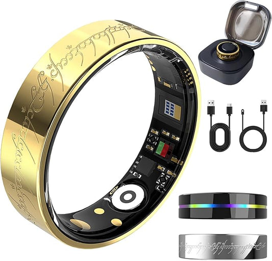 Ultra Smart Ring for Women Men,Health Fitness Tracker with Sleep/Blood Pressure/Oxygen Monitoring, Heart Rate & Activity Tracking,IP68 Waterproof, 5+Day Battery,No Subscription Fee 1-Gold 10