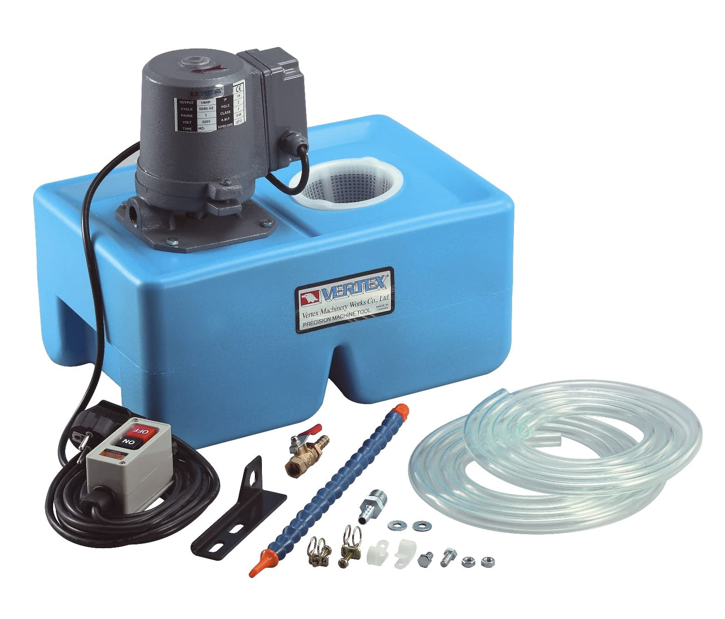 VERTEX 3012-8110 3-Gallon Coolant Pump Kit – 110V 1/8 HP Portable Machine Tool Cooling System for Milling, Drilling, Lathe – Compact 3-Gallon Tank, Above-Ground Design, Easy Coolant Circulation Device