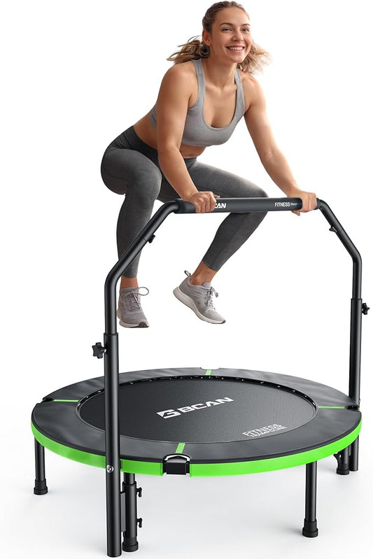 BCAN 40"/48" Foldable Mini Trampoline, Rebounder Trampoline for Adults, U/T Adjustable Foam Handle, Exercise Rebounder for Adults Indoor/Garden Workout, Max Load 330lbs/440lbs
