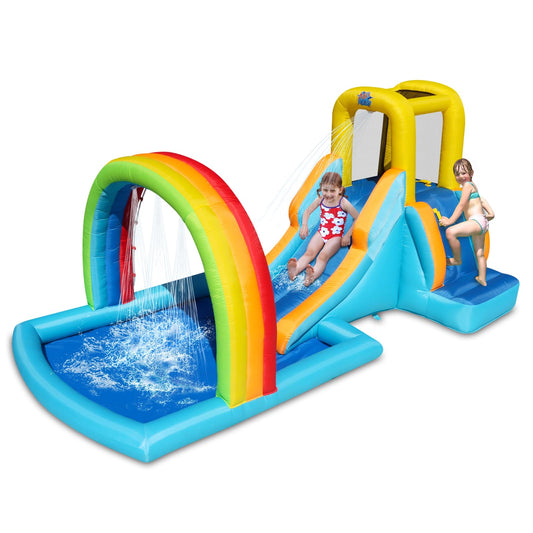 Action Air Inflatable Water Slide, Bounce House with Slide for Wet and Dry, Kids Backyard Waterpark for Summer Fun, Rainbow Splash Pool for Age 3-8, Love for Kids