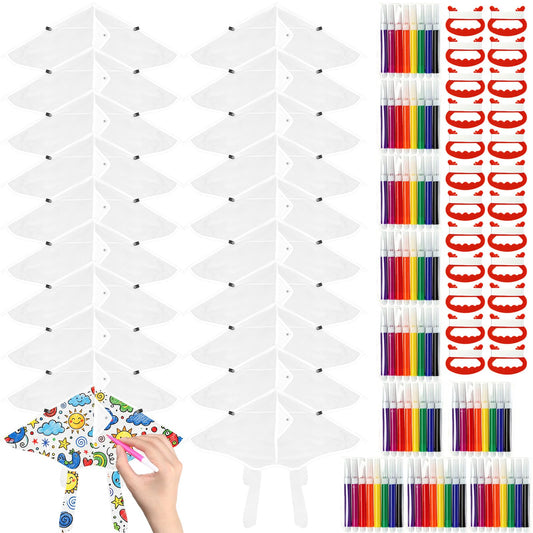 Honoson 20 Pieces DIY Blank Kite with Watercolor Pens and String 20 Inch Making Craft Kits Decorating Coloring Kite Pack for Outdoor and Activities(Butterfly)
