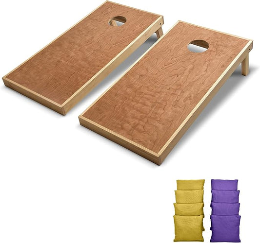 GoSports 4 ft x 2 ft Commercial Grade Cornhole Boards Set - Natural Wood Cornhole Boards, Choose from Different Bean Bag Color Combinations - Purple & Gold