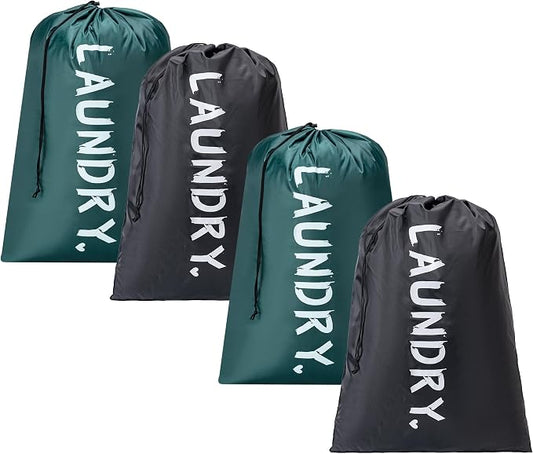 4 Pack XL Travel Laundry Bag, Machine Washable Dirty Clothes Organizer with Drawstring,Large Enough to Hold 4 Loads of Laundry, Easy Fit a Laundry Hamper or Basket Travel Essentials 24" x 36"
