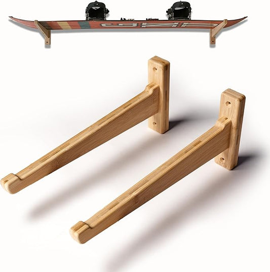 Bamboo Snowboard Wall Mount ??Horizontal Snowboard Rack for Display or Storage ??Durable Wall Hanger for Snowboards ??Holds