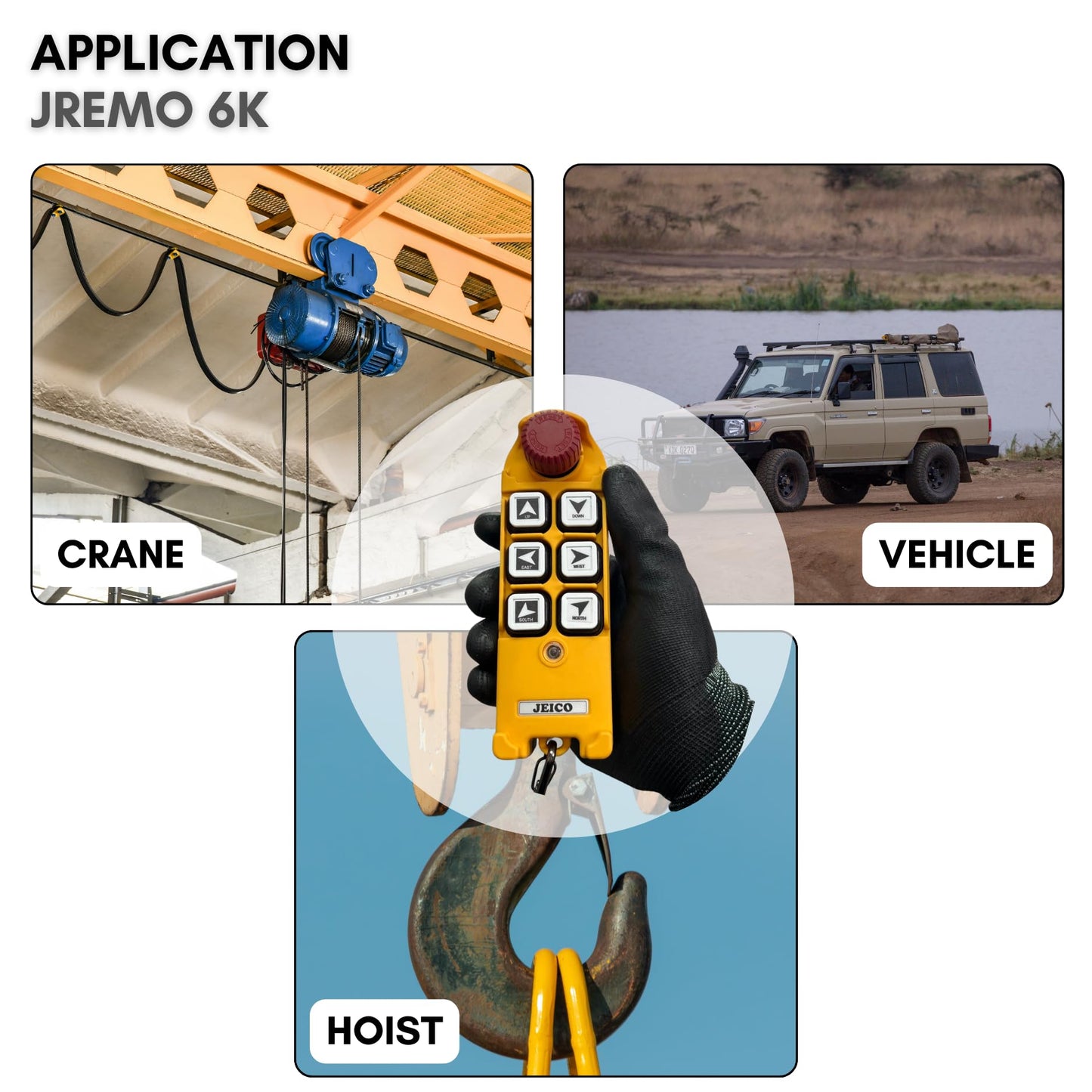 JEICO Crane Hoist Industrial Wireless Remote 6 Buttons Controller JREMO 6K (1 Transmitter + 1 Receiver) Yellow, Made in Korea