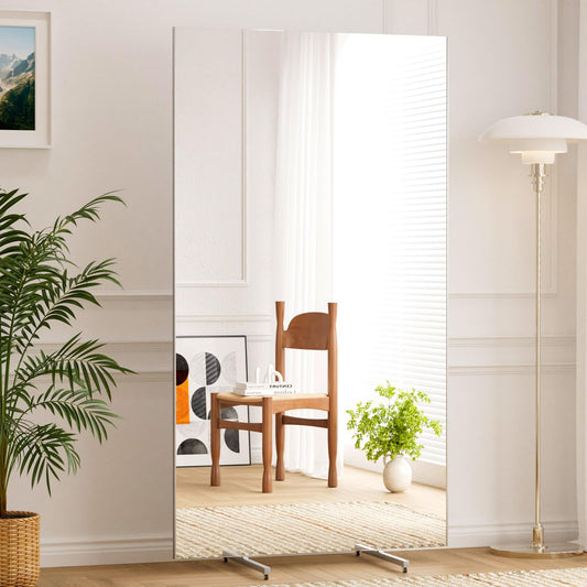 brisafe Rolling Full-Length Standing Mirror with Wheels, 71" x 43"Oversized Shatterproof Nano Material, No Assembly Required, Easy Move for Home Gym, Dance & Yoga Studio, Silver