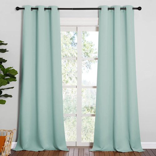 NICETOWN Blackout Curtains - Privacy Patio Glass Door Panels for Bedroom & Living Room | Aqua, 42" x 95" (1 Pair)