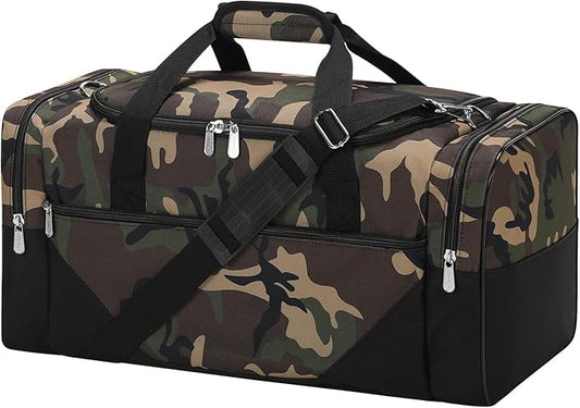 Gym Bag Sport Duffle Bag for Men - 21 in Weekender Travel Bag with Trolley Sleeve (Camo)