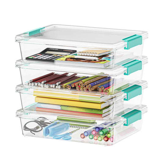 SpaceAid 6 Qt Plastic Storage Bins with Lids, Clear Sensory Bin Craft Organizers and Storage, Stackable Art Containers for Home, Office and School Supplies, 4 pack