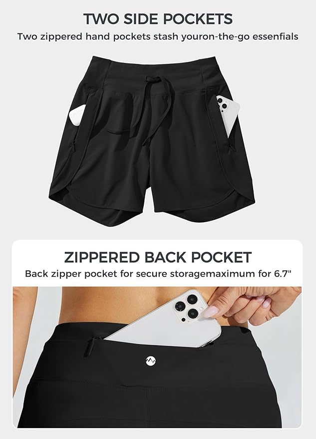 Willit Women's 7" Athletic Running Shorts Long Workout Hiking Shorts Quick Dry High Waisted Active Zipper Pocket(X-Large)