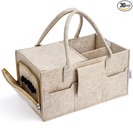 Maliton Baby Diaper Caddy Organizer with Handles, Felt Caddy for Changing Table, Newborn Essentials Bin with Lid