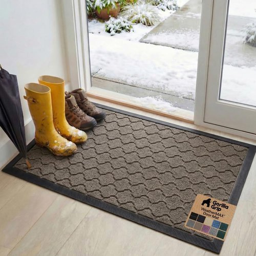 GORILLA GRIP Waterproof All-Season WeatherMAX Doormat - 34x58 Natural Rubber, Stain & Fade Resistant, Easy Clean Latte Quatrefoil