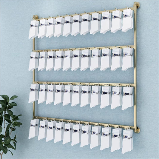 4 Tier Sock Underwear Display Stand, Metals, Retail Showshelves, Lingerie Bra Rack Swimsuit Organizer Hanger, Commercial Clothing Store Shelf, for Shorts, Hats(Gold,60 * 100cm)