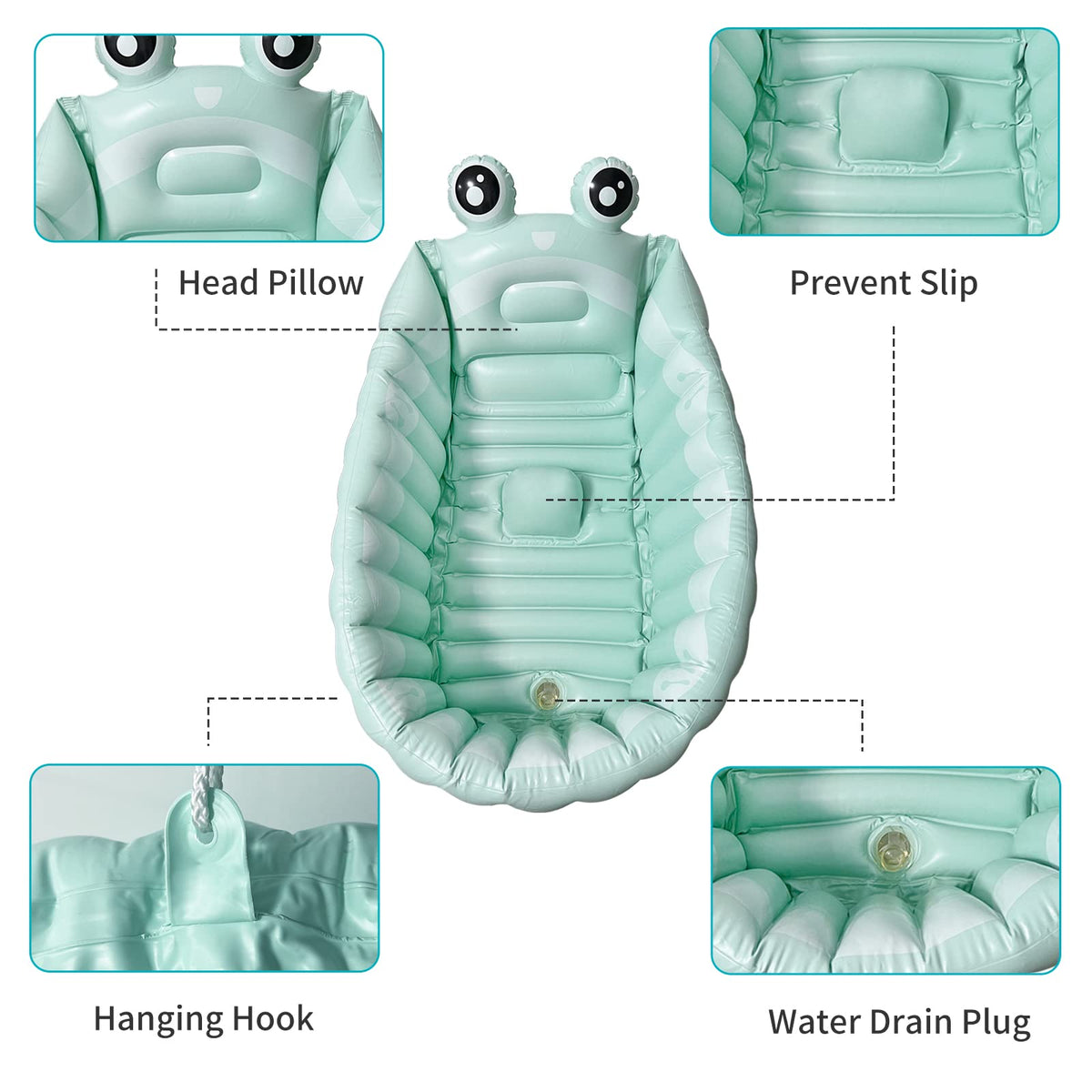 HotMax Inflatable Baby Bathtub Portable Travel Bath Tub for Infants to Toddler Foldable Non Slip Spa Tub with Air Pump (Green)