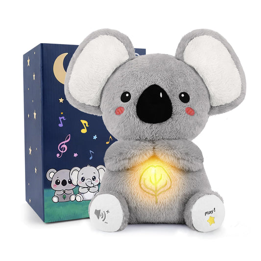 BRICHOEE Breathing Stuffed Animal, Soothing Koala Stuffed Animal with Moving Ears, Breathing Motion, Calming Sound and Light for Baby Sleep Companion Portable Plush Toy Gifts for Kids Newborns