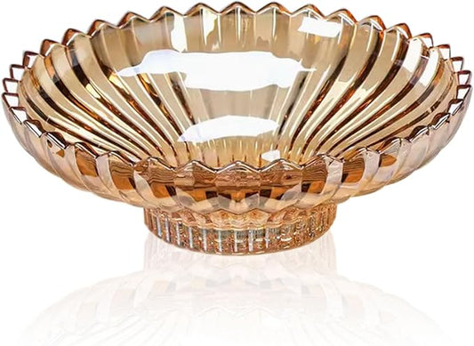 Glass Fruit Bowl or Decorative Bowl, used for Kitchen counter or living room center table decoration, 12.5 inch Fruit Bowl or Center Bowl (Amber)