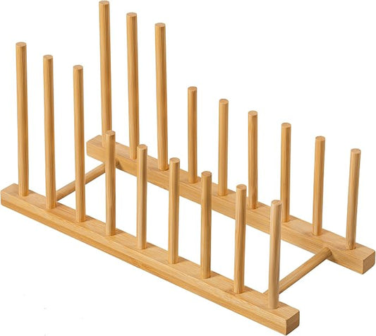 HBlife Heighten and Widen Bamboo Dish Drying Rack Plate Bowl Cup Book Pot Lid Cutting Board Stand Drainer Storage Holder Organizer for Kitchen Cabinet