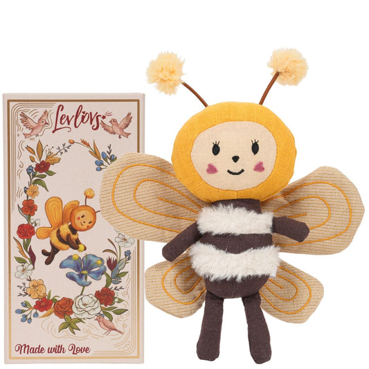 LEVLOVS Bee Plush Toy Soft Cotton & Linen Stuffed Doll in Keepsake Gift Box, Collectible Series for Kids, Girls, and Boys
