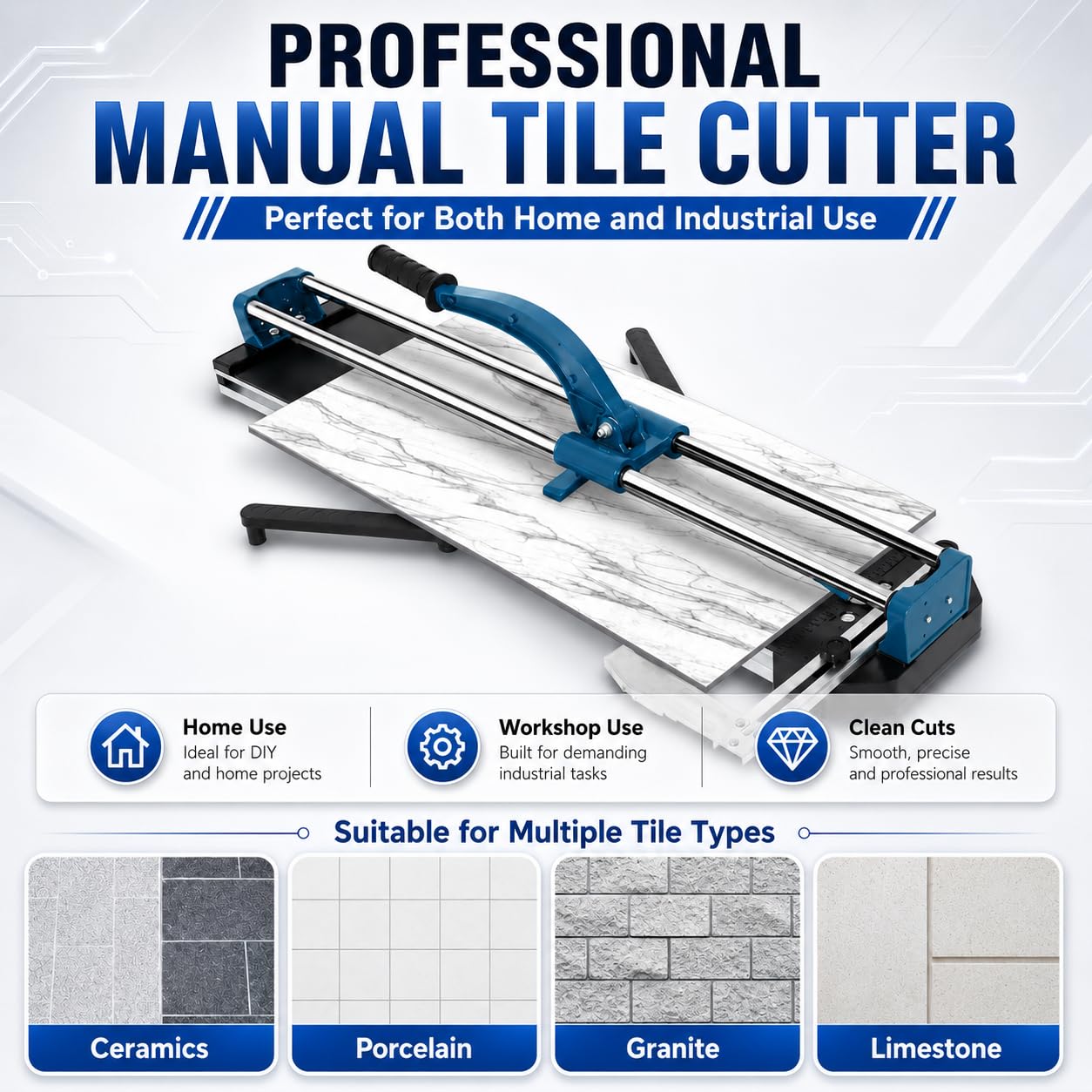 48-Inch Manual Tile Cutter, Laser Guided Precision, Tungsten Carbide Cutting Wheel, Ideal for Porcelain and Ceramic Tiles, Durable All-Steel Construction, Tile Cutting Machine