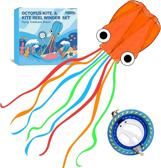 Octopus Kites for Kids & Adults Easy to Fly, 24”x 158” Large Soft Kite Kit for Boys and Girls, Single Line 3D Beach Kite Set for Teens,Perfect for Outdoor Activities