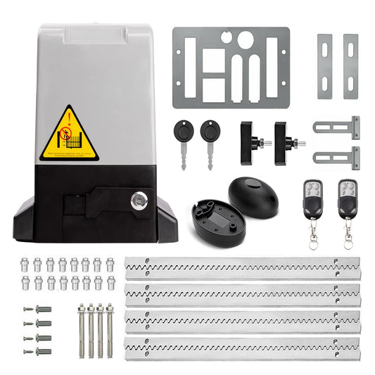 Blütezeit 2700lb Rack Drive Sliding Gate Opener, 550W Automatic Slide Gate Motor with IR Sensor & Remote Complete Kit, 3/4HP Electric Rolling Driveway Gate Operator for Gates up to 40ft