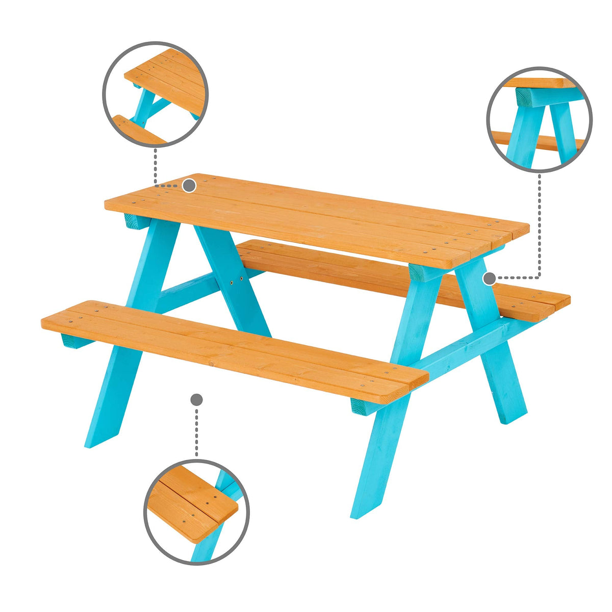 Teamson Kids - Wooden Outdoor Child Children Kids Picnic Table & Chair Bench Set - Brown/Aqua