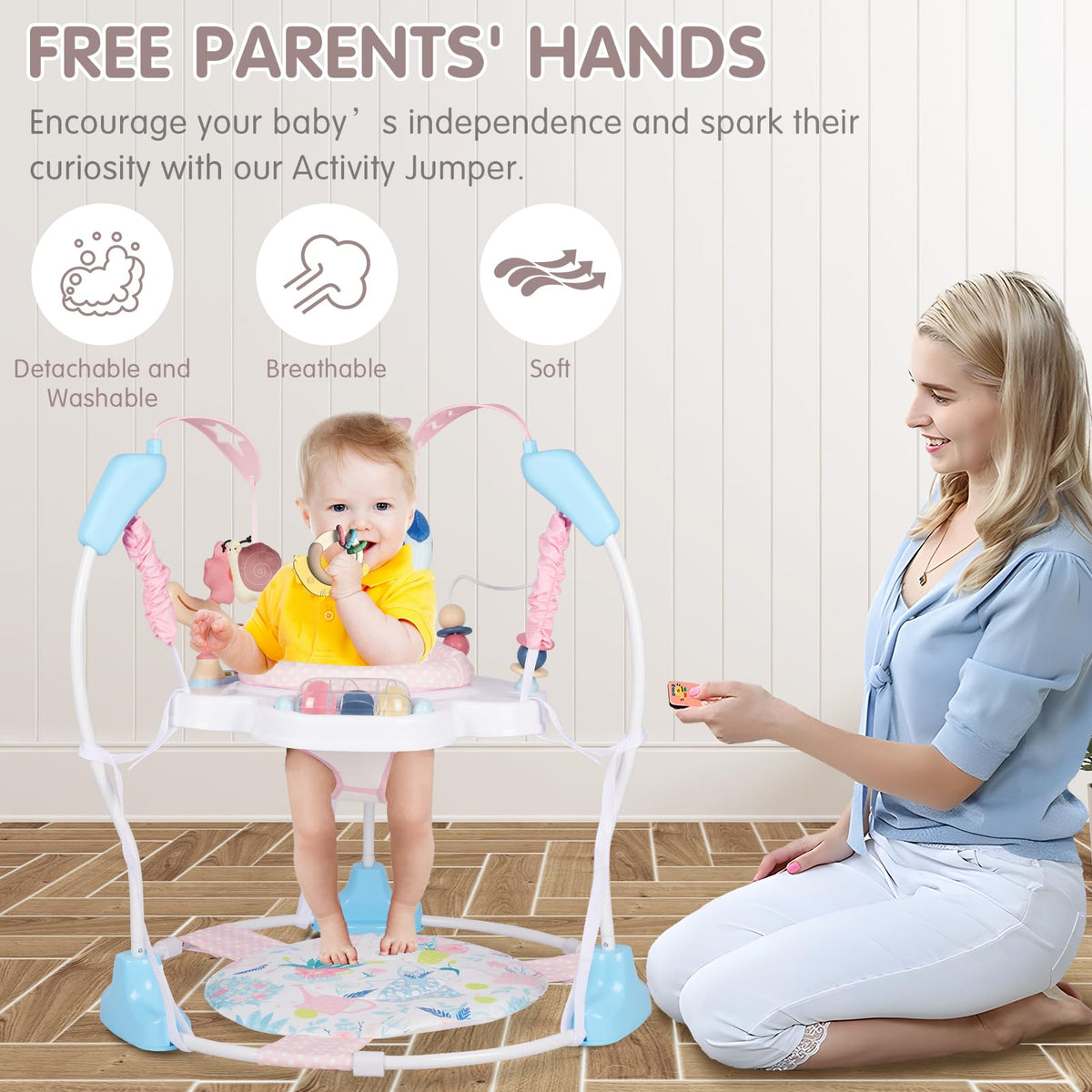 Furmubei Baby Activity Center, 3-in-1 Baby Jumper, Infant Activity Center with 360° Rotating Seat, Music, Lights, 3 Adjustable Heights, Infant Activity Jumper for 6+ Months JP2402