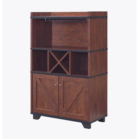 24/7 Shop at Home Pensford Farmhouse Multi-Storage Wood 31 in. Wine Cabinet with Removable Bottle Rack, 5 Shelves, Stemware Rails, 2 Doors for Kitchen Dining Room, Bar, Vintage Walnut Brown