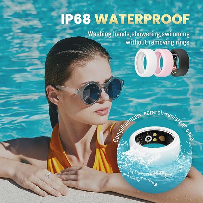 Smart Ring For Women Men, Health Tracker with Heart Rate/Blood Oxygen/Blood Pressure/Sleep Monitoring/Step Counting, IP68 Waterproof Fitness ring, No App Fees for iPhone & Android (Lavender Pink, 9#)