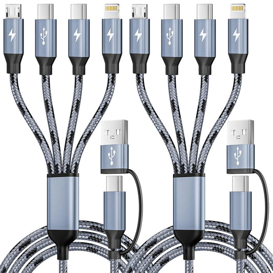 4 2 iPhone17-11/Android/Travel/Car/Home- 2Pcs 5FT Dual Type-C in USB A/C Multi Charging Cable, Charging Cords