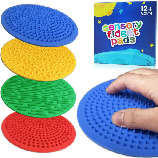 4PC Sensory Wall Fidget Toys for Toddler Baby 1-3 Classroom Must Have Sensory Mats for Kid Autism ADHD Quiet Silicone Tactile Pad Desk Toys Calm Down Item Mini Floor Tiles Fidget Autistic Special Need