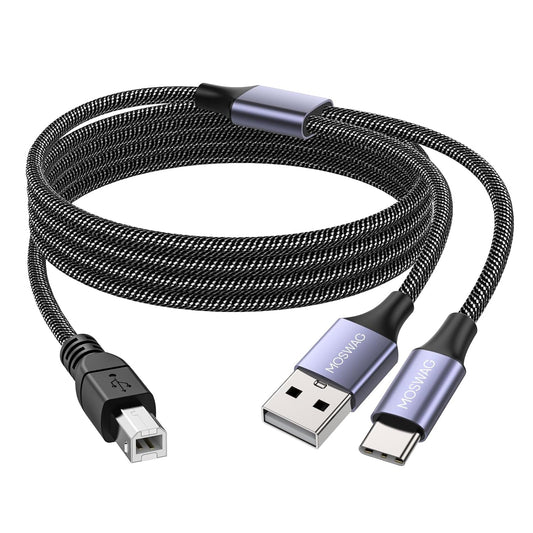 2in1 5Feet/1.5M MOSWAG USB C to B Printer Cable With USB A-Male to B-Male Cable Compatible With MacBook Pro, HP, Canon