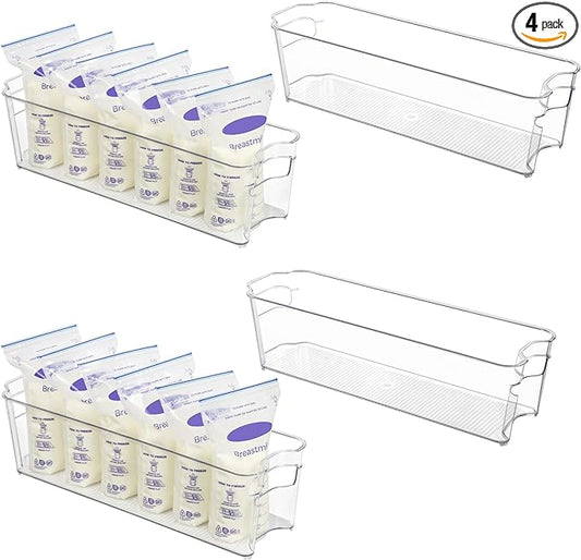 Vtopmart Breastmilk Storage Container 4PCS Set, Clear Freezer and Fridge Organizer Bins, Plastic Storage Bins for Breast Milk, Baby Pouches, Formula, Bottles and Yogurts, 4.3’’ Width, 14.7" Long