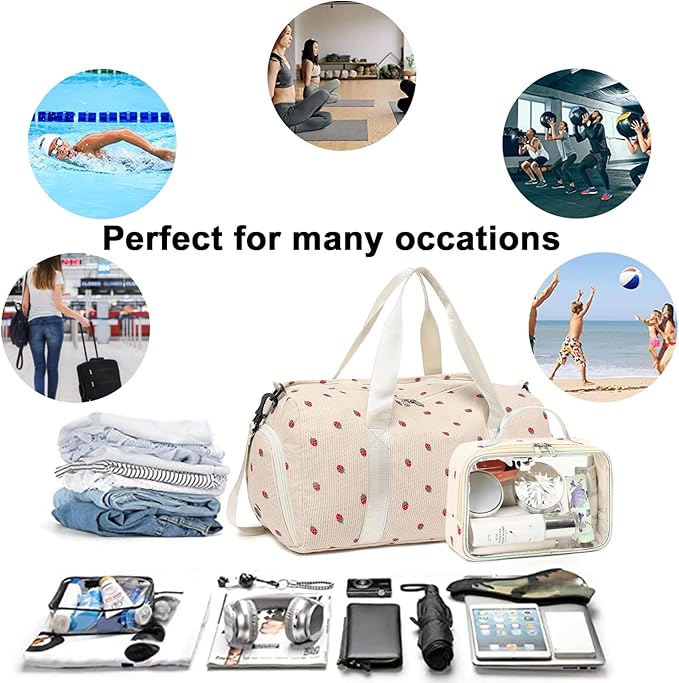 Duffle Bag for Gym Sports Women Girls Workout Travel Bag Weekender with Shoe Compartment and Wet Pocket