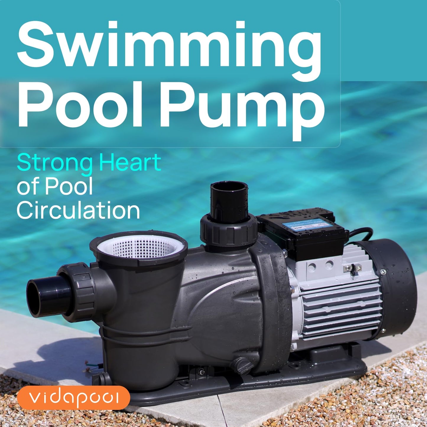 VIDAPOOL In/Above Ground Pool Pump Self Primming High Flow,Ash Gray