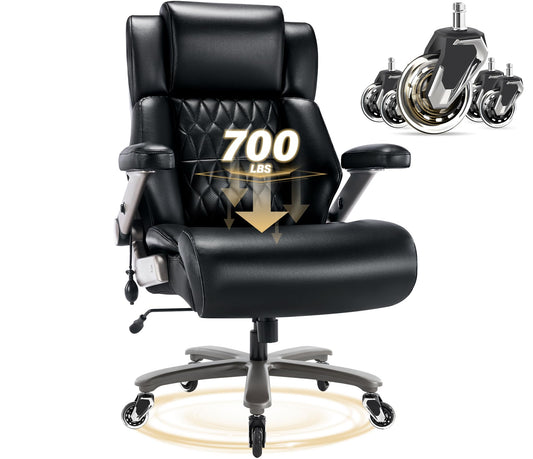 Big and Tall 700lbs Office Chair - Adjustable Lumbar Support 3D Flip Arms Heavy Duty Metal Base&Wheels, High Back Large Executive Computer Desk Chair, Thick Padded Ergonomic Design for Back Pain
