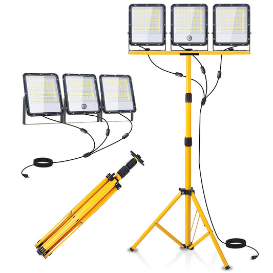 50000 Lumen LED Work Light with Stand - 3 Head Tripod Work Light - IP65 Waterproof Work Light with Tripod for Outdoor Indoor Job Site Workshop Garage Construction Site Lighting