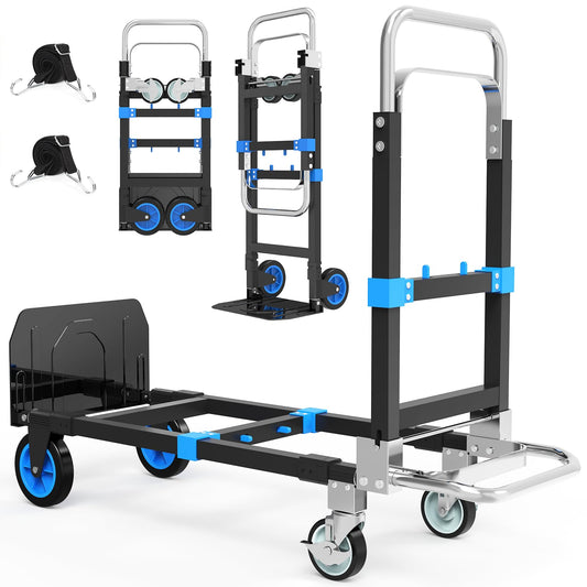 2026 New 3-in-1 Folding Hand Truck & Dolly Cart, 600LB Capacity, Converts to 2-Wheel Upright Dolly with Extendable Handle & Front Brake Wheel - Ideal for Household Moving, Relocation & Transport