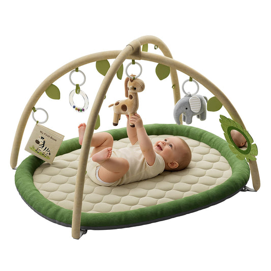 TinyThrive Baby Play Gym & Activity Mat, Baby Play Mat with 5 Detachable Toys, Promotes Motor Skills & Sensory Development, Tummy Time Mat for Baby to Toddler, Baby Essentials Shower Gift, Green