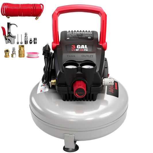 3 Gallon Pancake Air Compressor, 120V/60HZ 0.5HP, Max 110PSI, Aluminum Wire Motor, Portable Compact Air Compressor for Home, Garage & DIY Projects