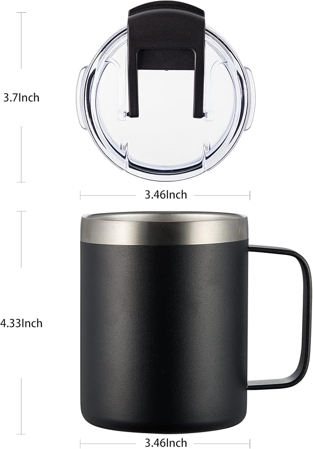 12oz Insulated Coffee Mug Cup with Handle, Stainless Steel Travel Coffee Mug with Flip Lid, Double Wall Vacuum Coffee Tumbler,Apricot