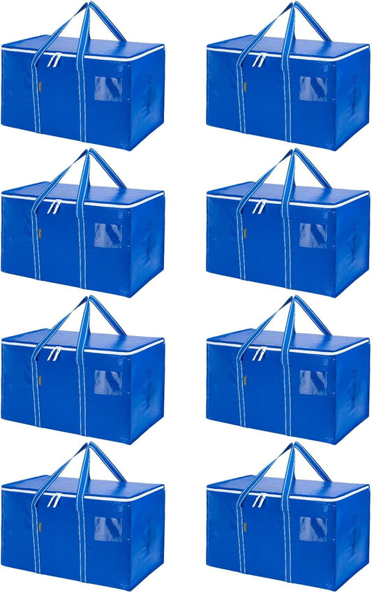 BALEINE Oversized Moving Bags - Heavy-Duty Storage Totes with Reinforced Handles | Royal Blue, 8-Pack