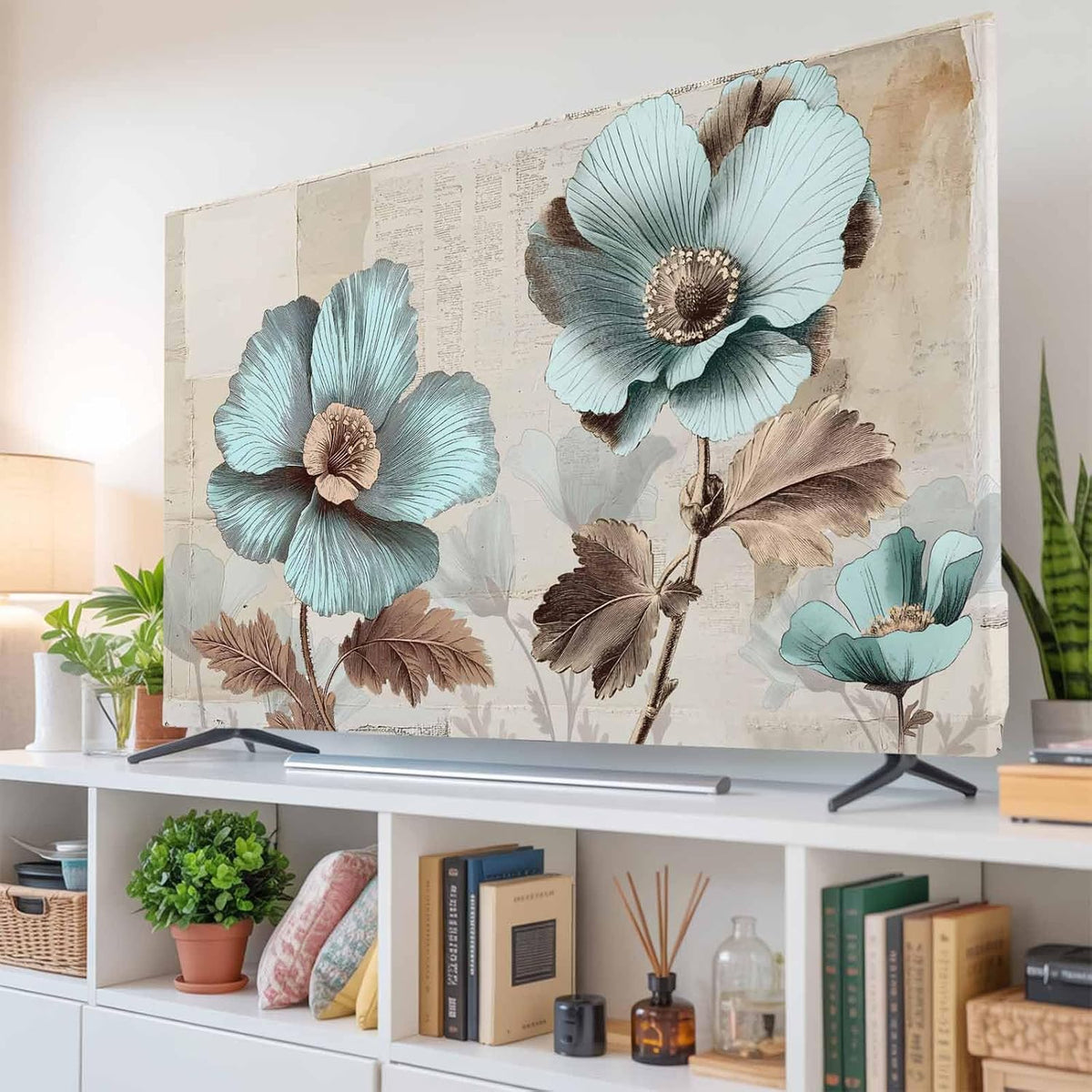 Yukro 40 Inch, 35"x22" Blue Broccoli Indoor TV Dust Cover, Vintage Flowers Victorian Style Elastic TV Dustproof Cover