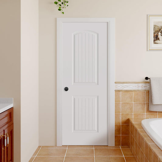 BARNSMITH 30x80 in 2-Panel Arch Top Plank Primed Molded Door Slab, Classic White Paintable Hollow Core Interior Door Panel, for Swing, Pocket, Sliding Door, Durable and Lightweight