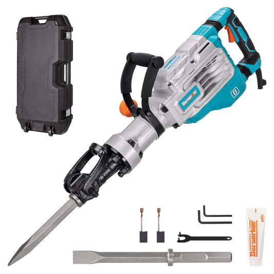 Berserker 1700W 40-Pound Demolition Jack Hammer with 1-1/8" Hex, 14.5-Amp Corded Electric Heavy Duty Demo Chipping Hammer Concrete/Pavement Breaker with Carrying Case Flat Chisel Bull Point Chisel