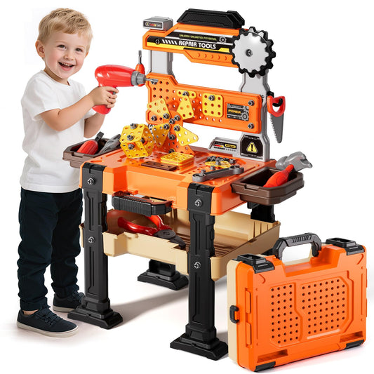 Novaluki Kids Tools Bench, Tool Box Playset with Screw and Electric Drill Toy, Pretend Play Construction Toys Work Bench for Toddlers 3-5 Years Old, Birthday for Boys Ages 3 4 5 6 7 8