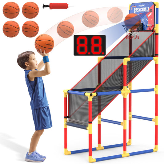 EagleStone Kids Arcade Basketball Game with Electronic Scoreboard and Cheer Sounds, Indoor Outdoor Basketball Hoop with 4 Balls, Game Toy Gift for Ages 3-12 Boys and Girls